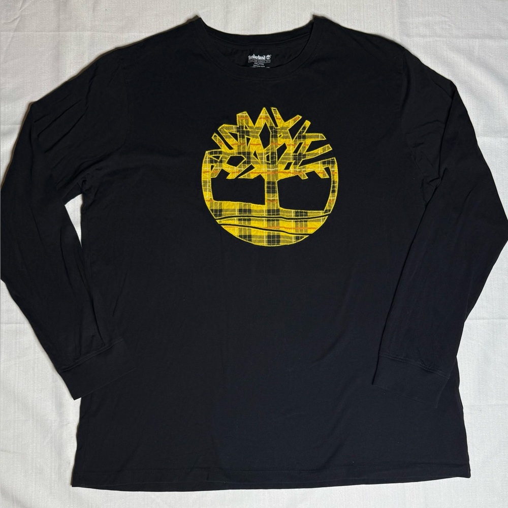 Timberland Men’s Shirt Size XXL Logo Sleeve Black Yellow Top